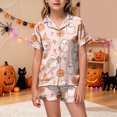 thumbnail image 2 of Futezty Toddler Halloween Pajamas Kids Pumpkin Ghost Print Satin Pajama Set Short Sleeve Button Down Sleepwear with Shorts Set Little Girl Clothes 3T-13T, 2 of 5