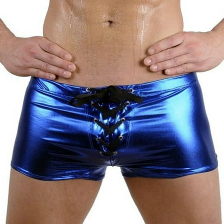 

HEVIRGO Fashion Club Men s Lace Up Patent Leather Boxers Underwear Underpants Shorts