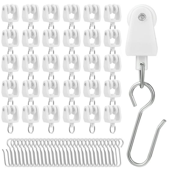 30 Pcs Curtain Gliders with Hooks for Curtain Tracks Carrier Rollers and Hooks for Curtain Rails