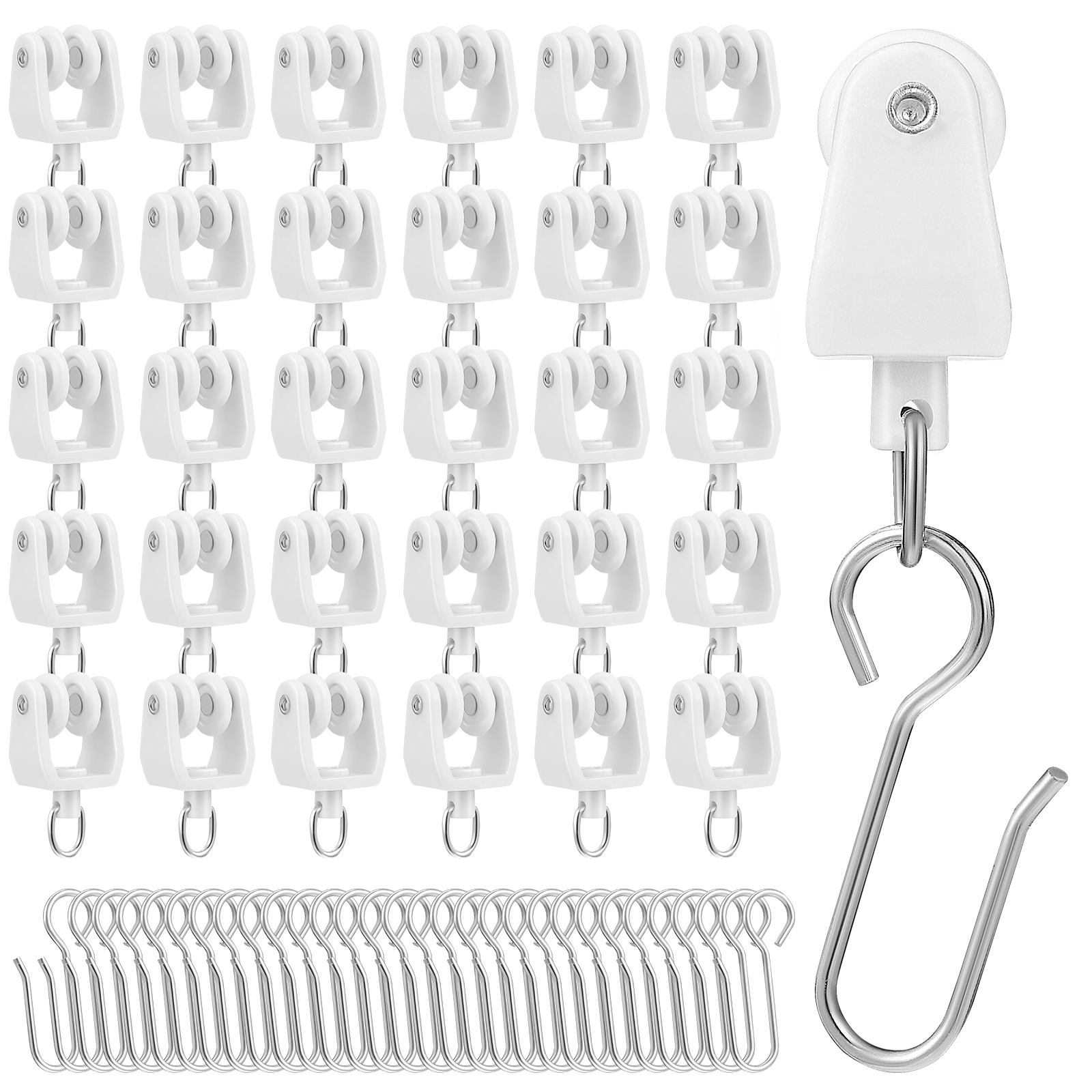 30 Pcs Curtain Gliders with Hooks for Curtain Tracks Carrier Rollers and  Hooks for Curtain Rails
