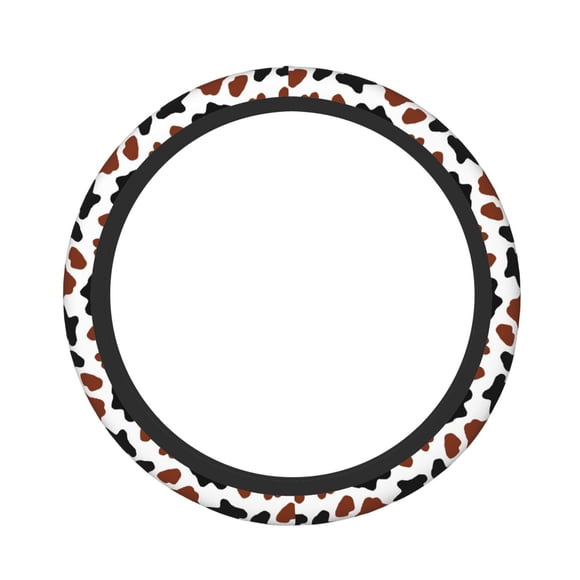 Vsdgher Brown Black Cow Pattern Elastic Car Steering Wheel Cover,Car Wheel Cover Protector Car Accessory for Steering Wheel with a Diameter of 14.5"-15"
