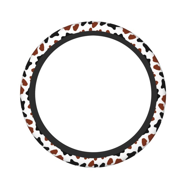 Vsdgher Brown Black Cow Pattern Elastic Car Steering Wheel Cover,Car Wheel Cover Protector Car Accessory for Steering Wheel with a Diameter of 14.5"-15"