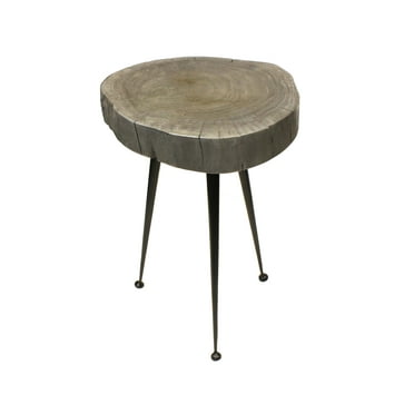 Mountain Woods Live Edge Stool/Side Table Made With Hand Selected Organic Acacia Wood, Modern Grey Finished 15”X15”X20”