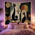 thumbnail image 2 of Black Cats in Abstract Geometric Room Scene, Moody Mid-Century Modern Art for Cat Lovers, Retro Wall Art, Housewarming Gift, Tapestry Wall Hanging for Bedroom and Living Room, 2 of 7