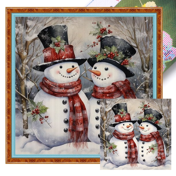 Hilo Algodón Ecológico Bordado Punto Cruz Muñeco Nieve Navideño Con 11CT 40x40cm