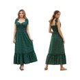 thumbnail image 2 of Vestido de Navidad para mujer con tirantes anudados, sin mangas, con escote corazón y estampado a cuadros. Vestido midi de fiesta., 2 of 9