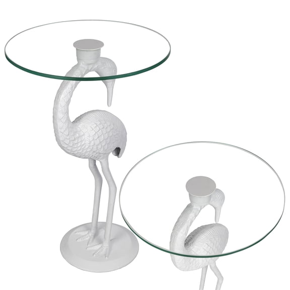 JONATHAN Y Blanche 25" Classic Mid-Century Glass Top Flamingo End Table, White, END1006C