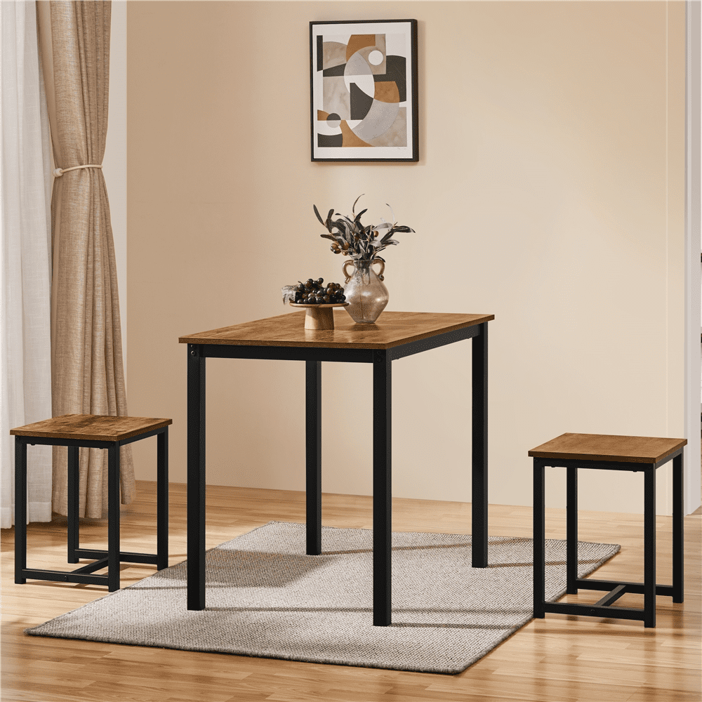 Renwick Industrial 3-Piece Dining Table Set, Rustic Brown