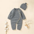 thumbnail image 4 of Otqutp Cute Bodysuits for Toddler Boy Girl Solid Knitted Sweater Baby Jumpsuit Romper Cotton Caps Hat Outfits Sets Clothes Elastic Waist 2PCS Fall Winter Clothes, 4 of 8