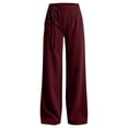 thumbnail image 5 of TEAJOPSUU Wide Leg Pants for Women Comfy Corduroy Drawstring Elastic Waist Palazzo Trousers with Pockets Casual Daily Vacation Pants Burgundy, 5 of 6