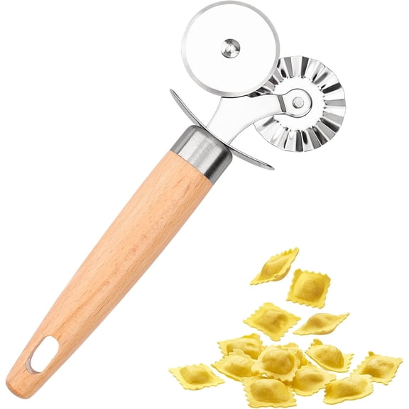 Pastry Cutter Double Wheel - Exquisite Wooden Handle, Perfect for Pasta, Pizza, Ravioli, Cookie - Enhance Your Culinary Artistry