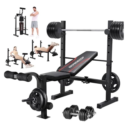 Weight Set Multi-Function Adjustable Press with Squat Rack Leg Extension & Leg Workout Foldable Workout Flat/Incline/Decline Upgrade Weight Benches for Home Gym