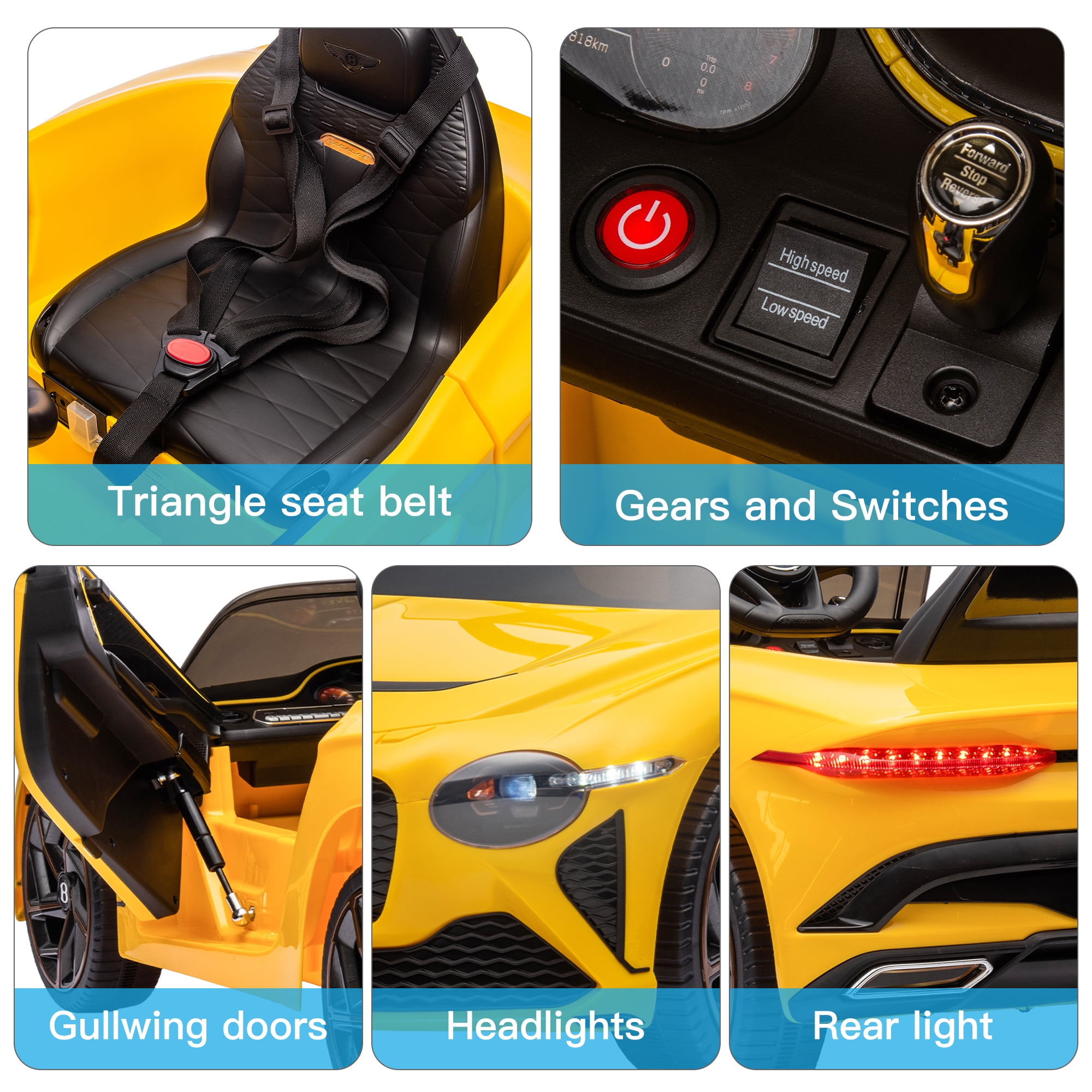 CIPACHO Licensed Bentley Mulsanne 12 V Kids Electric Ride On Cars Battery Powered Sports Car Toy, Parents Control, Sound System, Yellow CIPACHO Licensed Bentley Mulsanne 12 V Kids Electric Ride On Cars Battery Powered Sports Car Toy, Parents Control, Sound System, Yellow