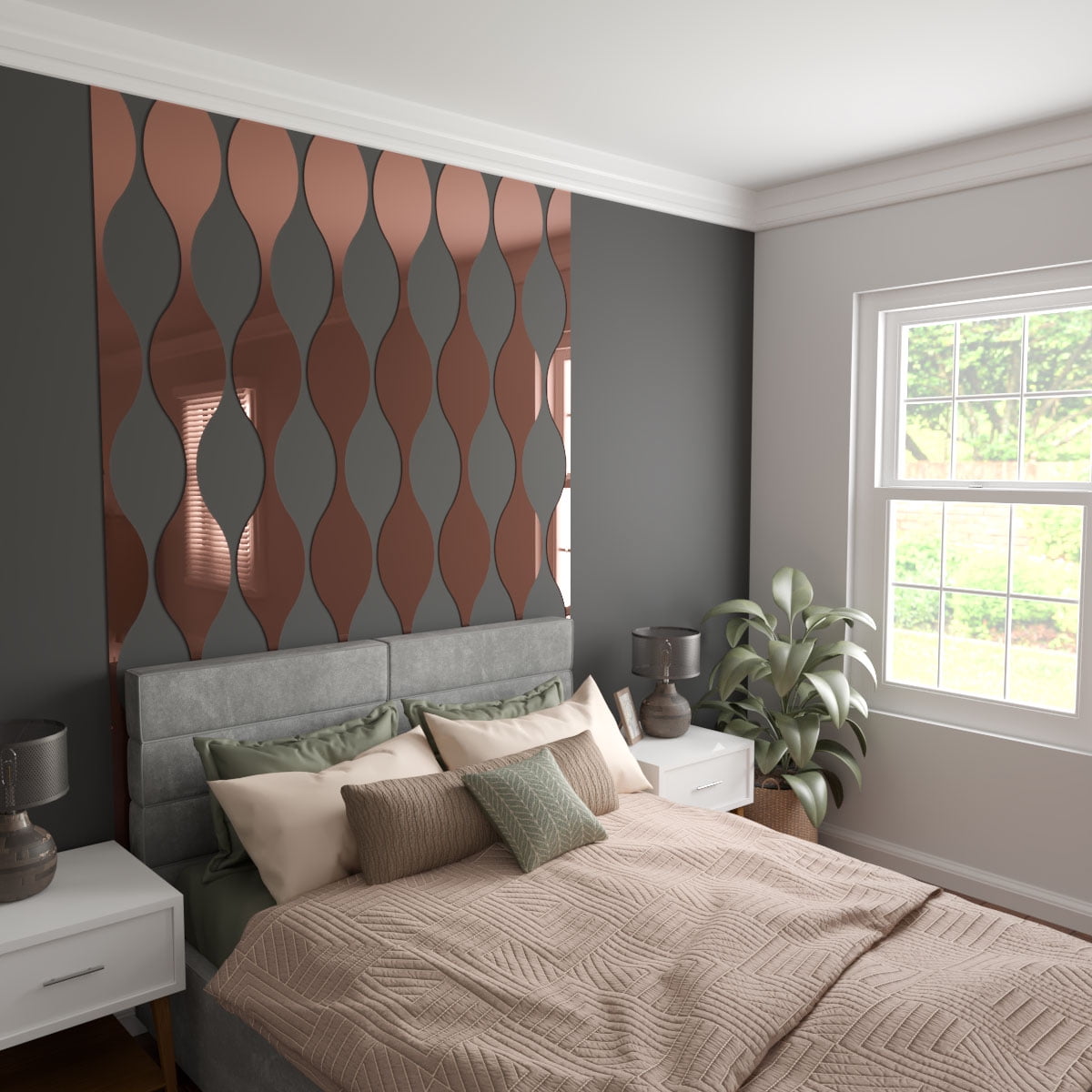 Ekena Millwork 94"H x 1/8"T Ozark Adjustable Acrylic Decorative Slat Wall Panel Kit, Rose Gold Mirror (contains 8 Slats + 1 Straight Edge Starter Slat)