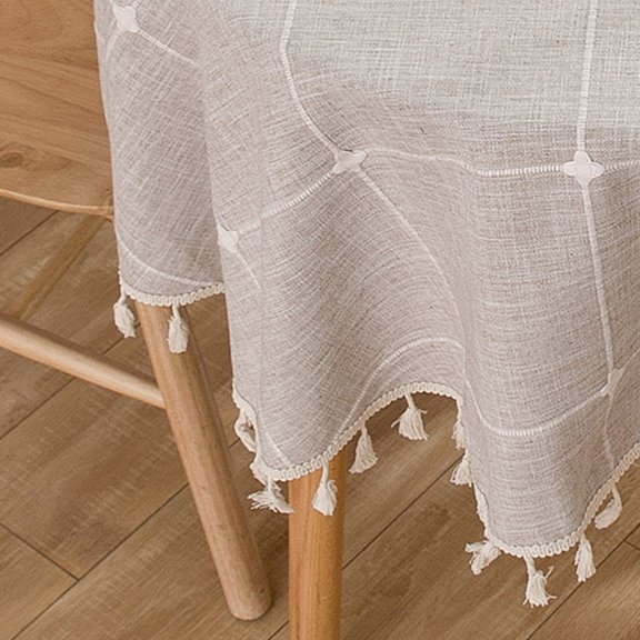 Farmhouse table cloth, kitchen table decoration, tasseled cotton linen dust-proof table cloth - style4;