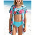 thumbnail image 2 of Aideaone Girls Bikini Swimsuits Set for Girls 3 Piece Skirt Bathing Suits Swim Dress Hawaiian Beach Swimwear with Kimono Cover Up, 2 of 7