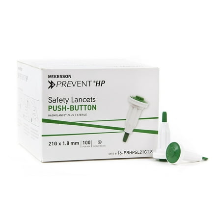 McKesson Prevent Lancet Push Button 21 Gauge 1.8 mm Depth 20 Box(s), 100 /Box