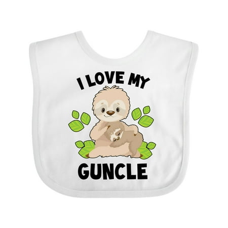 

Inktastic Cute Sloth I Love My Guncle with Green Leaves Gift Baby Boy or Baby Girl Bib