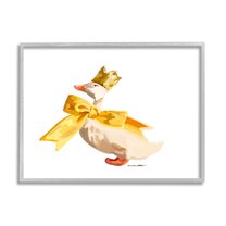 Stupell Industries Royal Duck with Bow Animals & Insects Painting Gray Framed Art Print Wall Art, 30 x 24