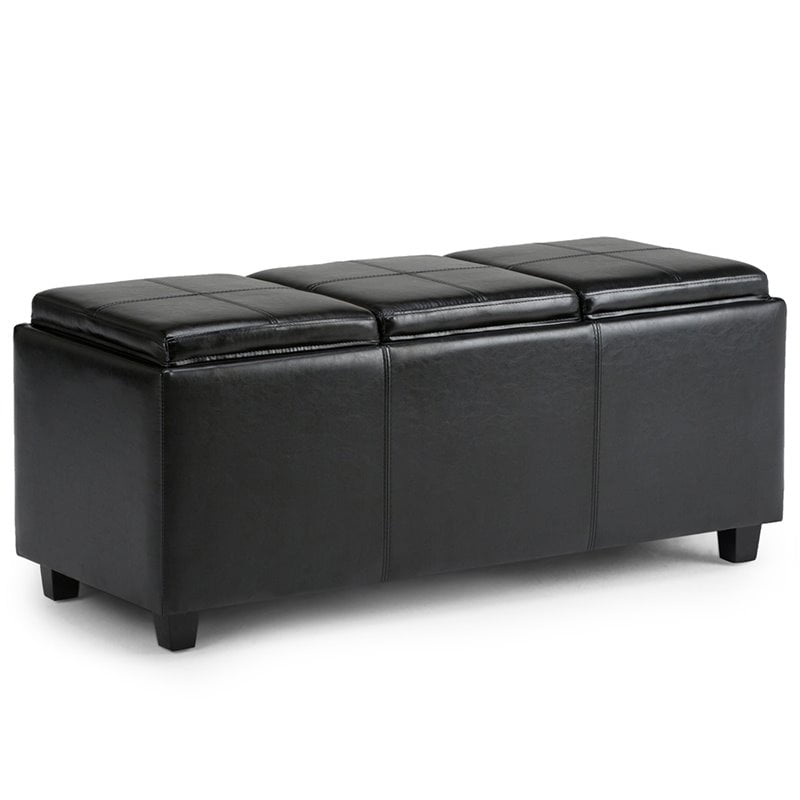 Simpli Home Avalon Faux Leather Storage Bench in Midnight Black