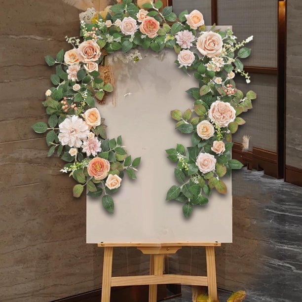 Enredadera de flor de rosa artificial, guirnalda de flores artificiales, vegetación decorativa, guirnalda floral de 5.9 pies para decoración de sala champán