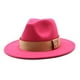 thumbnail image 4 of Sombrero fedora clásico con cinta para mujer, gorro de ala grande de lana plana para hombre y mujer, sombrero de jazz Panamá, Otoño e Invierno, 4 of 4