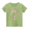 thumbnail image 2 of BRGZLK Girl Bow Graphic T Shirt Fashion Casual Cute Bow Print Comfy Round Neck Short Sleeve Top for Teens Trendy Oversized Tops Green 2-3 Years, 2 of 3