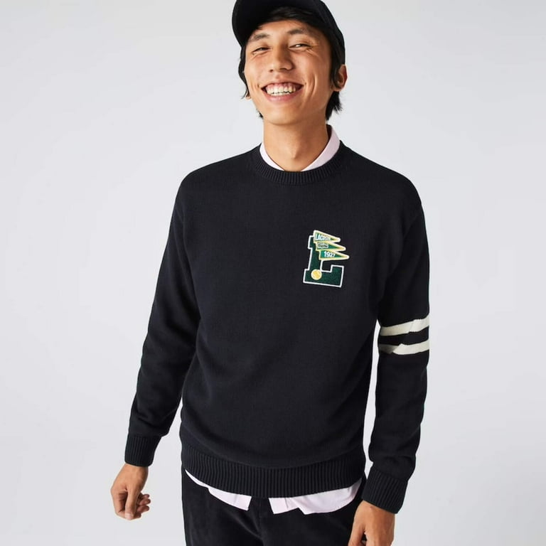 Lacoste Mens Crew Neck Pennants L Badge Wool And Cotton Lacoste Mens Crew Neck Pennants L Badge Wool And Cotton