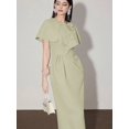thumbnail image 4 of Pastel Green Womens Elegant Midi Dress With 3D Floral Appliqué And Cape Sleeve, 4 of 7