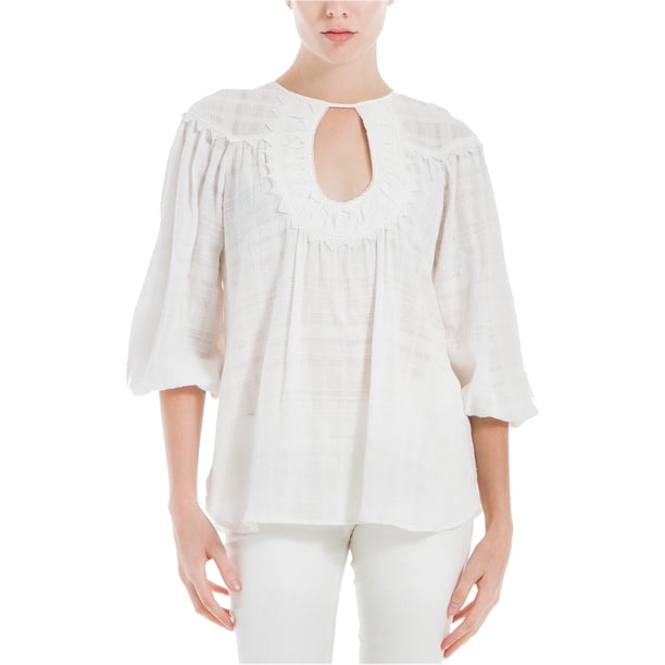 Max Studio London Blusa de punto texturizado para mujer, blanco, XS