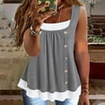 thumbnail image 2 of AherBiu Summer Tank Tops for Women 2 in 1 Scoop Neck Ruched Loose Sleeveless Tunic Patchwork T Shirt, 2 of 6