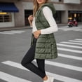 thumbnail image 2 of Yuanlong Womens Vests Mid Length Zip Up Drawstring Quilted Sleeveless Hooded Vest Coat Streetwear Plain Outerwear Jacket, 2 of 7
