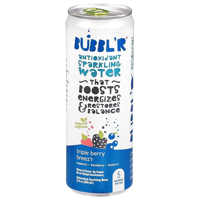 New Bubblr Antioxidant Sparkling Water - Triple Berry Breez'r, Pitaya Berry Nect'r, Wild Cherry Chill'r - Variety Pack, 0 Suger, 69 Mg Caffine, Sparkling Water 12 Fl Oz (Pack Of 6)