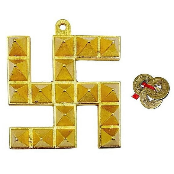Swastik Pyramid Vastu Yantra for Home Entrance Door Hanging Positive Energy Vibrations and Vastu Dosh Nivaran Items with Feng Shui Coin