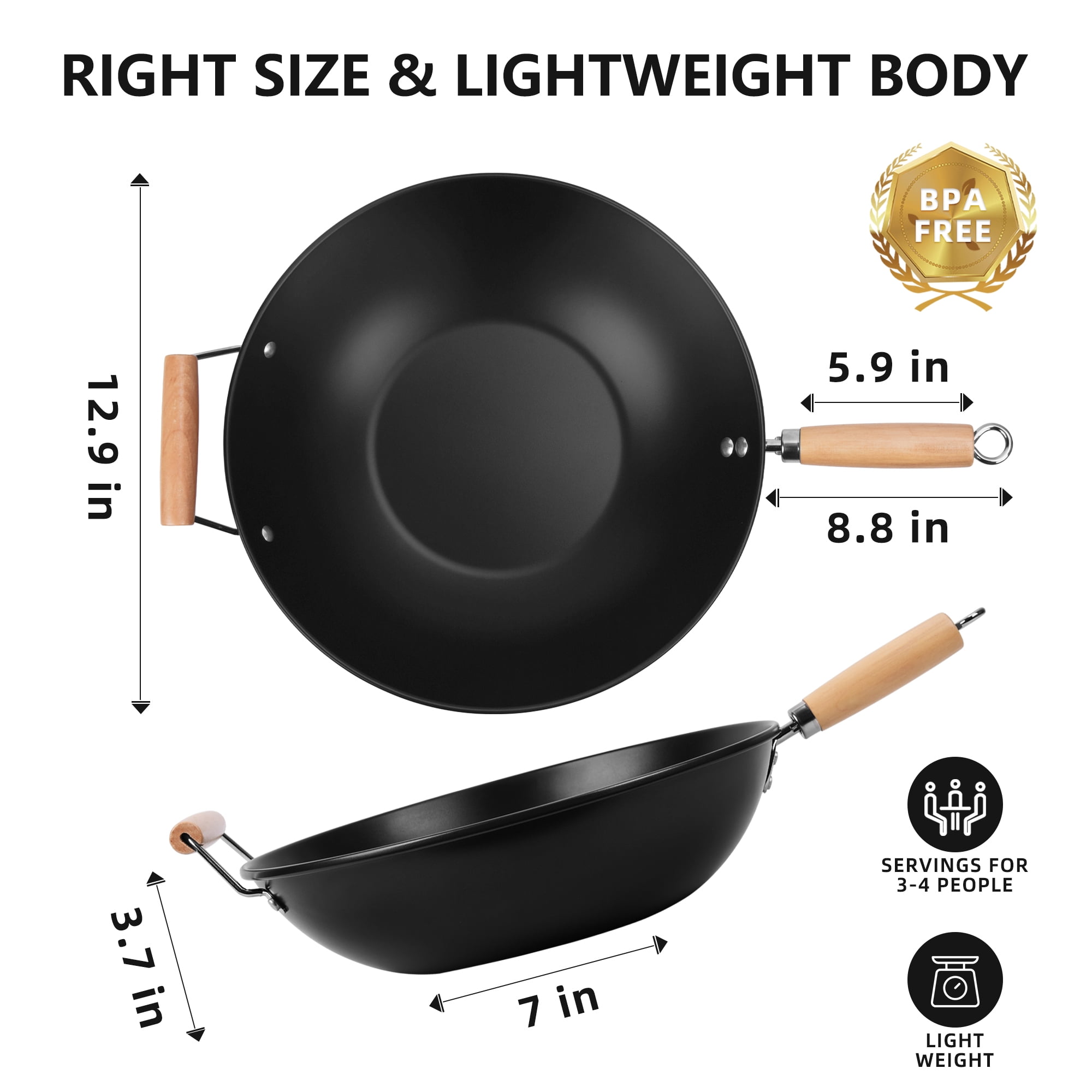 Mainstays Easy clean, hand wash recommended Carbon Steel, Non-Stick, NS Wok
