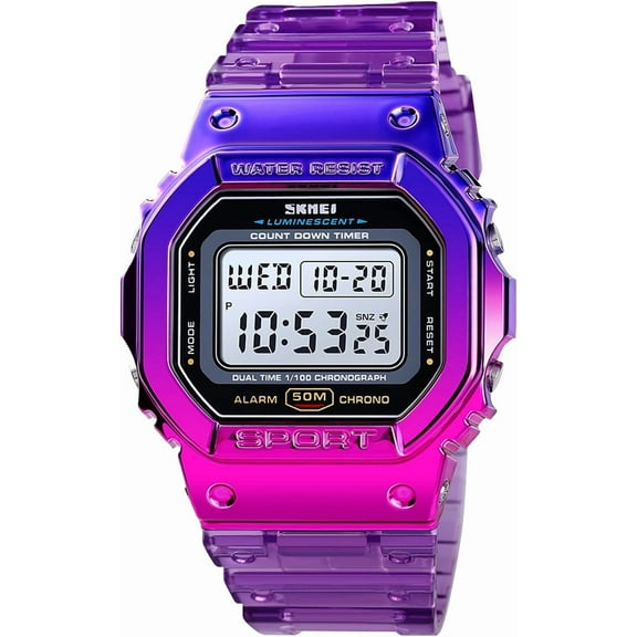 Watches Women Sport Digital Multi-Function Watch for Men Transparent Colorful Strap LED Waterproof Wristwatch with PU Band