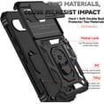 thumbnail image 4 of KOMI Phone Case for Google Pixel 9A Case with HD Screen Protector & Slide Camera Cover & Rotated Ring Kickstand, [Military-Grade] Phone Case for Google Pixel 9A, Black, 4 of 5