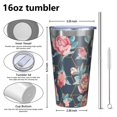 thumbnail image 4 of 16oz Tumblers Pioneer Flower Floral Print Pattern Stainless Steel Vacuum Insulated Double Wall Travel Tumbler Cups Mug with Lid and Straw,Cleaning Brush for Coffee,Tea, 4 of 4