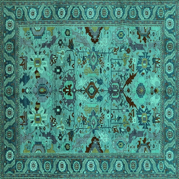 Ahgly Company Indoor Square Oriental Turquoise Blue Traditional Area Rugs, 4' Square