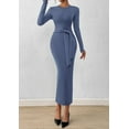 thumbnail image 5 of PRETTYGARDEN Women Semi Formal Midi Dresses Long Sleeve Bodycon Tie Waist Slit Wedding Guest Cocktail Fall Fashion Dress, 5 of 10