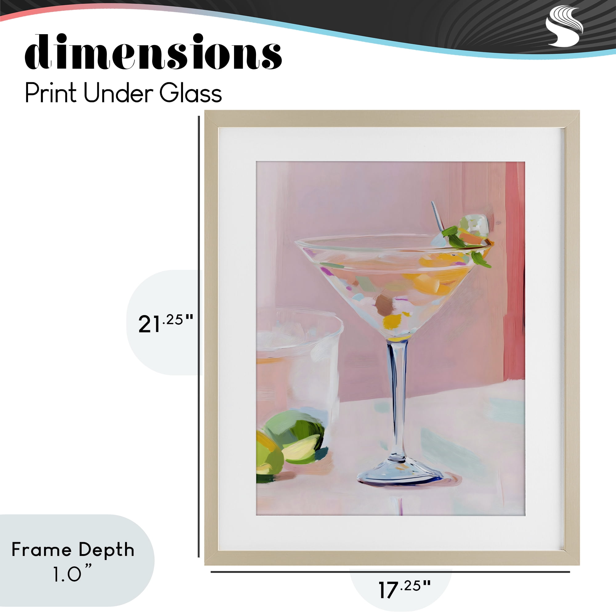 Stupell Industries Pink Martini Bar with Lime Birch Framed Print Under Glass, design by The Prints Vibe