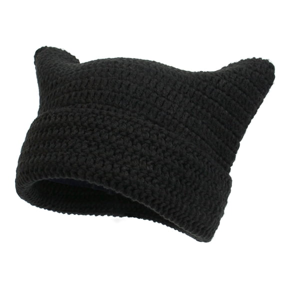 Autumn Winter Outdoor Warm Knitting Caps Cute Striped Cat Ear Hat No Brim Thickened Stretchy Headwear Wool Yarn Knitted Beanie Hat Fashion Clothing Accessories
