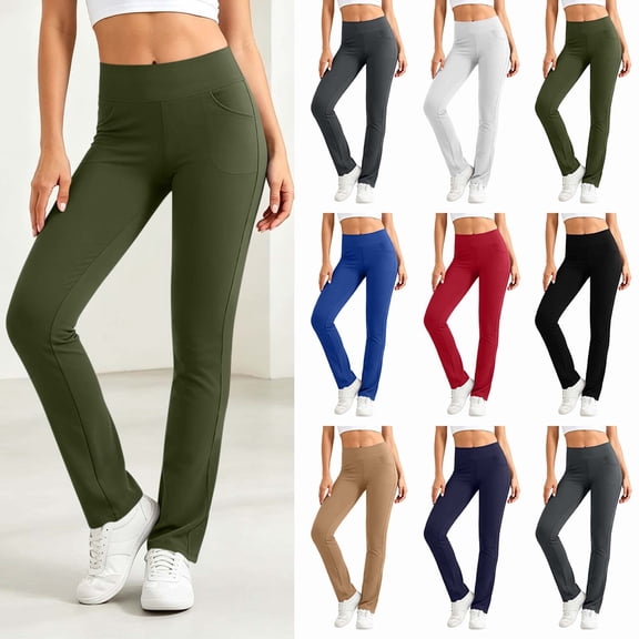 VBVC Women's Stretchy Straight Leg Yoga Pants , High Waisted Workout Leggings For Women , Ladies' Fall Winter Lounge Trousers with Pockets, S-2XL