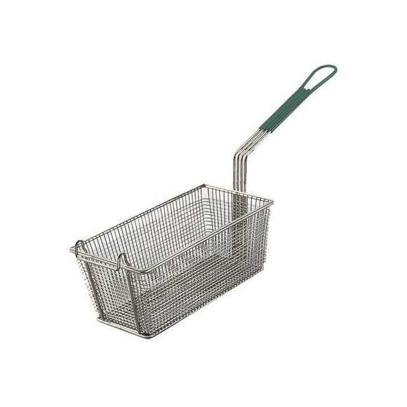 Gobel Rectangular Wire Fry Basket with Green Plastic Handle, 13.6 x 6.75 x 5.3 in