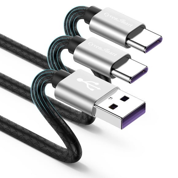 Cable USB Tipo C CyvenSmart de 3 m, carga rápida, paquete de 2