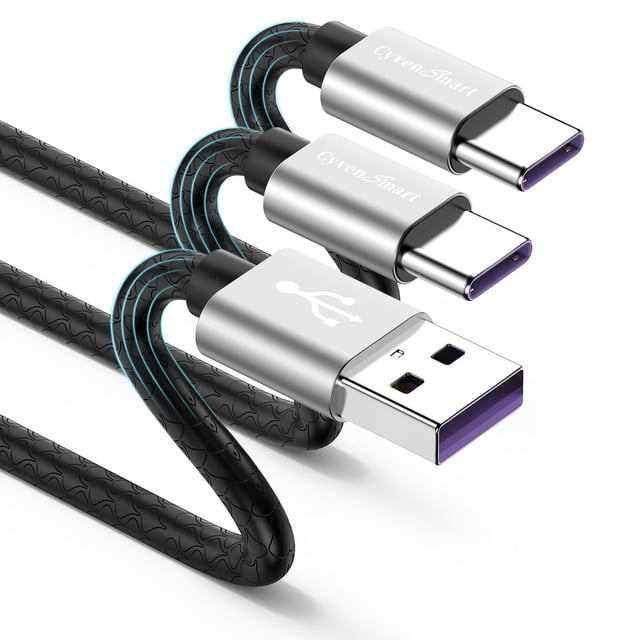 Cable USB Tipo C CyvenSmart de 3 m, carga rápida, paquete de 2