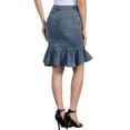 thumbnail image 3 of INSPIRE CHIC Women's Denim Bodycon Fishtails Ruffled Knee Length Jean Skirt S Blue Grey, 3 of 6