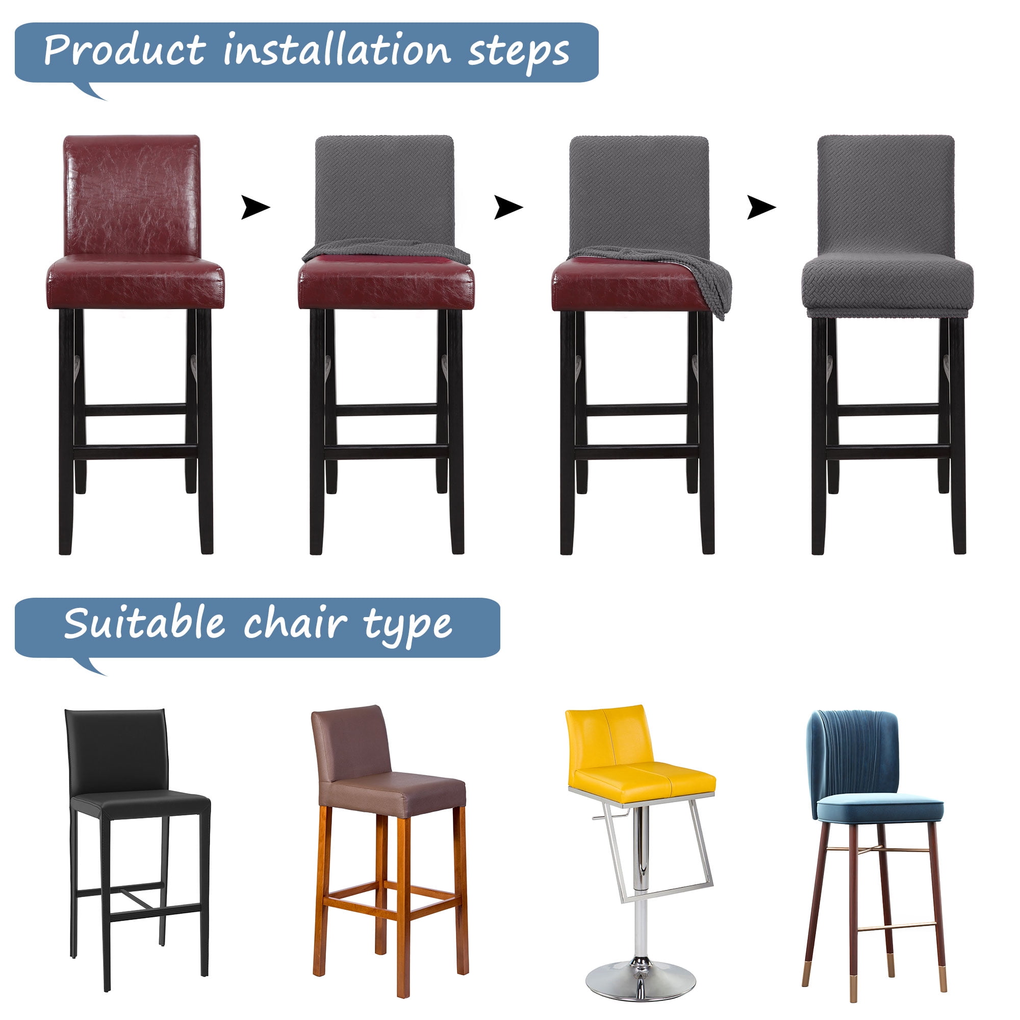 Unique Bargains Bar Stool Covers for Bar Counter Short Back Chair Slipcovers Grey 2 Pcs