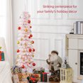thumbnail image 3 of HOMCOM 5ft Snow-Flocked Artificial Christmas Tree, Slim Pencil Xmas Tree with 301 Realistic Branches, Metal Base, Pink, 3 of 7