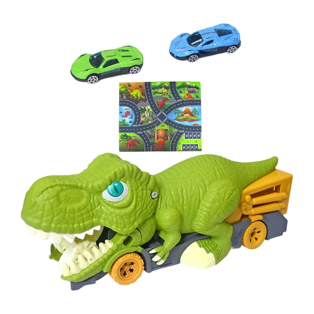 Dinosaurio devorador de coches Camión portacoches Juguetes interactivos de dinosaurios Educación temprana 2 Mini Coches y Mapa